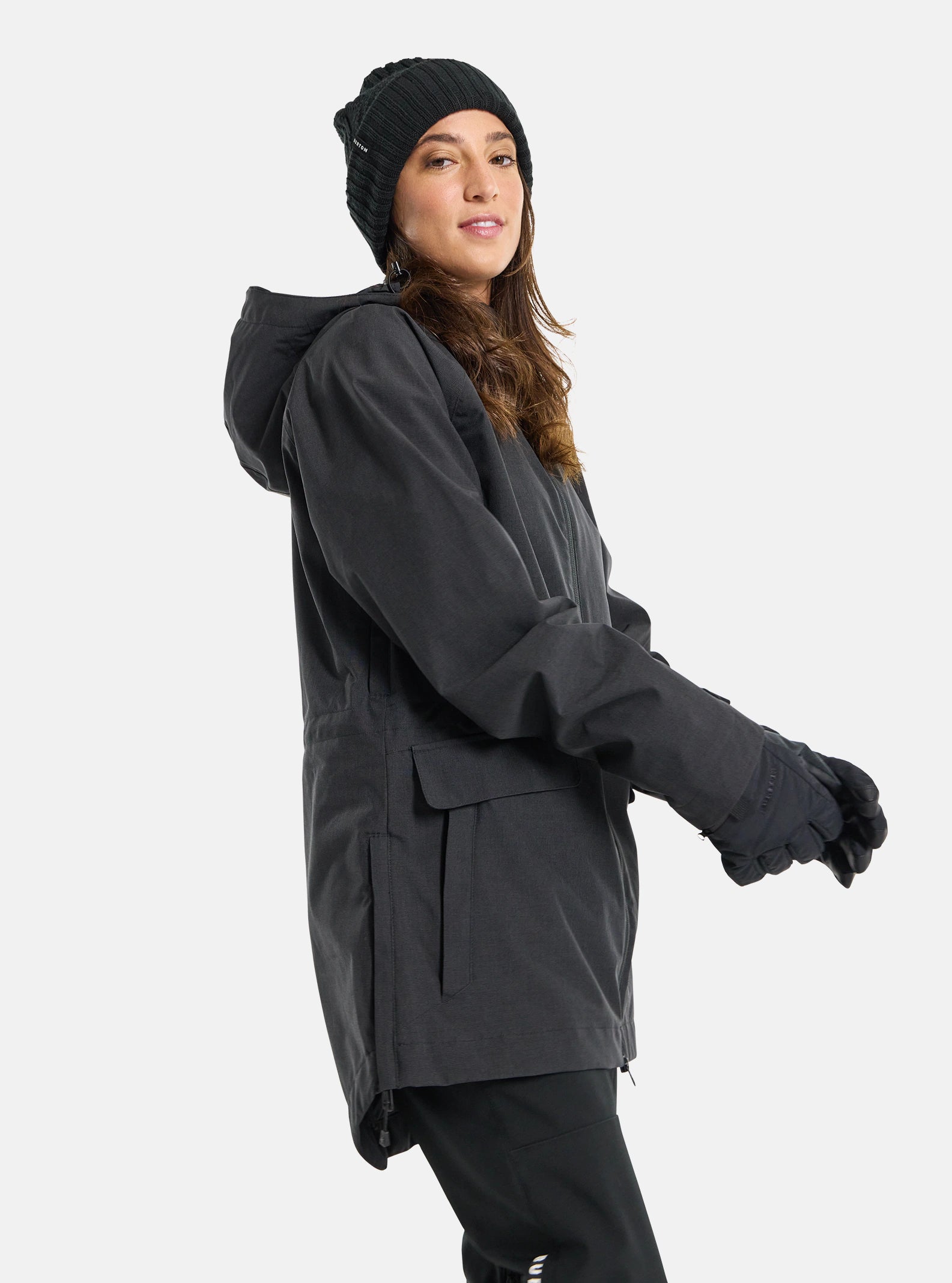 Burton Lalik Jacket Womens Black Snapped Jacket Toggled Jacket Drawstring Jacket