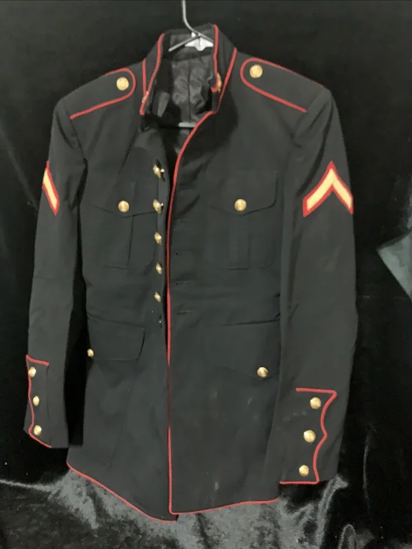 Authentic 36S USMC Dress Blue Jacket A-Line Jacket Boat Neck Shawl Collar