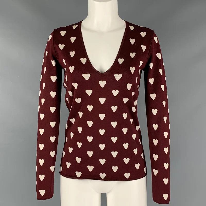 BURBERRY PRORSUM Size S Brown Silk Blend Print V-Neck Sweater Elasticated Padded Insulated BURBERRY PRORSUM Size S Brown Silk Blend Print V-Neck Sweater Elasticated Padded Insulated