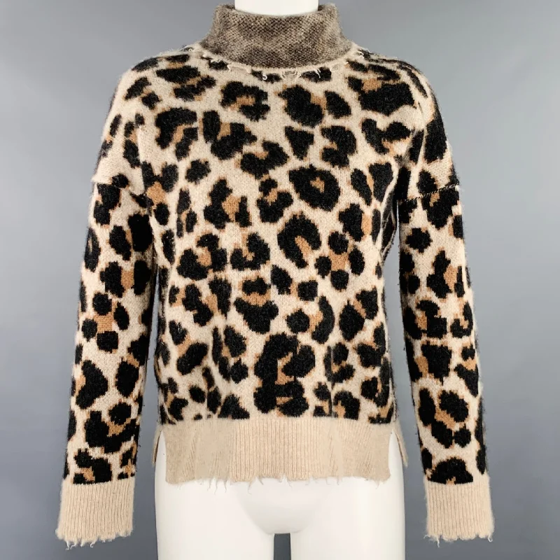 ZADIG & VOLTAIRE Size S Beige Brown Cashmere Animal Print Mock Neck Sweater Elasticated Padded Insulated ZADIG & VOLTAIRE Size S Beige Brown Cashmere Animal Print Mock Neck Sweater Elasticated Padded Insulated