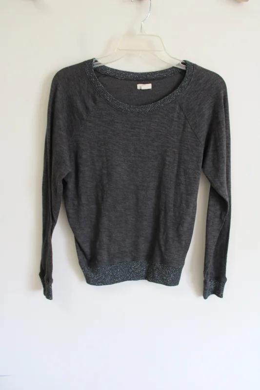 Aerie Gray Knit Lightweight Sweater | M Zippered Front Buttoned Front Snap Front
