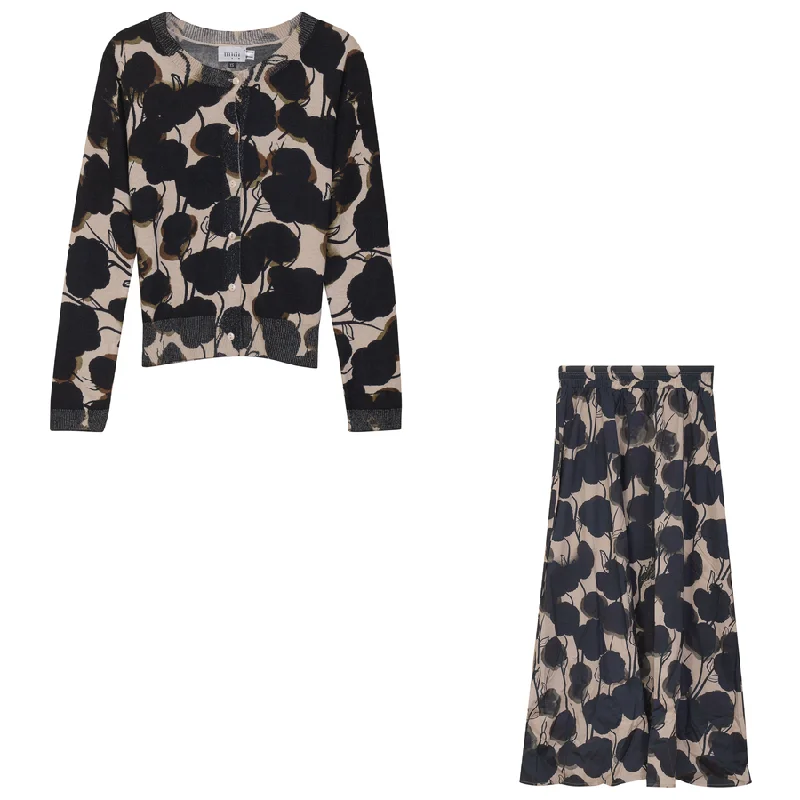 Midi Printed Skirt and Sweater Set wool skirt thick