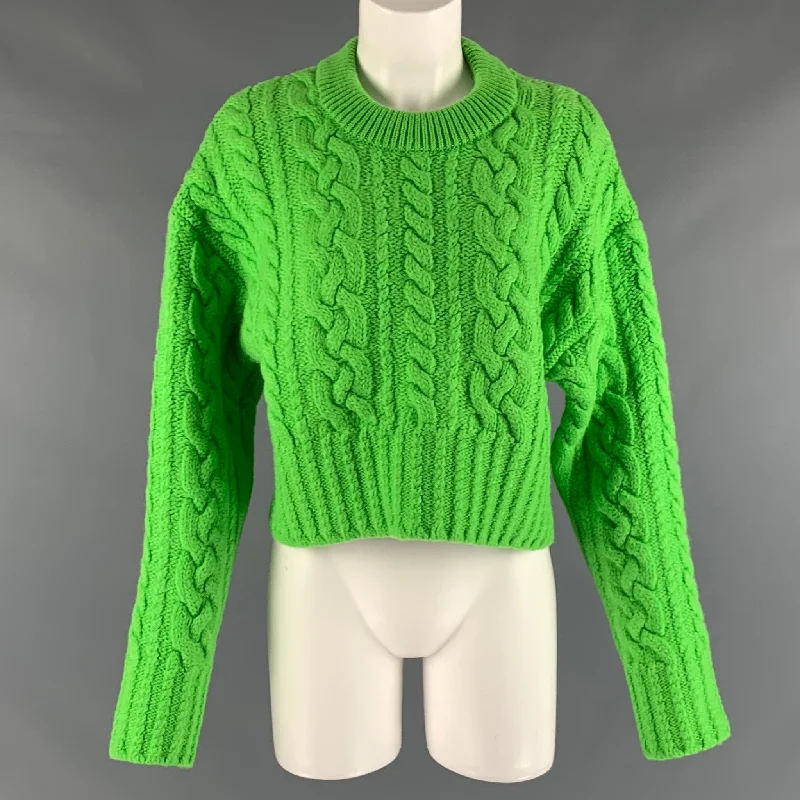 AMI by ALEXANDRE MATTIUSSI Size M Green Wool Cable Knit Cropped Sweater Front Pockets Side Pockets Patch Pockets AMI by ALEXANDRE MATTIUSSI Size M Green Wool Cable Knit Cropped Sweater Front Pockets Side Pockets Patch Pockets
