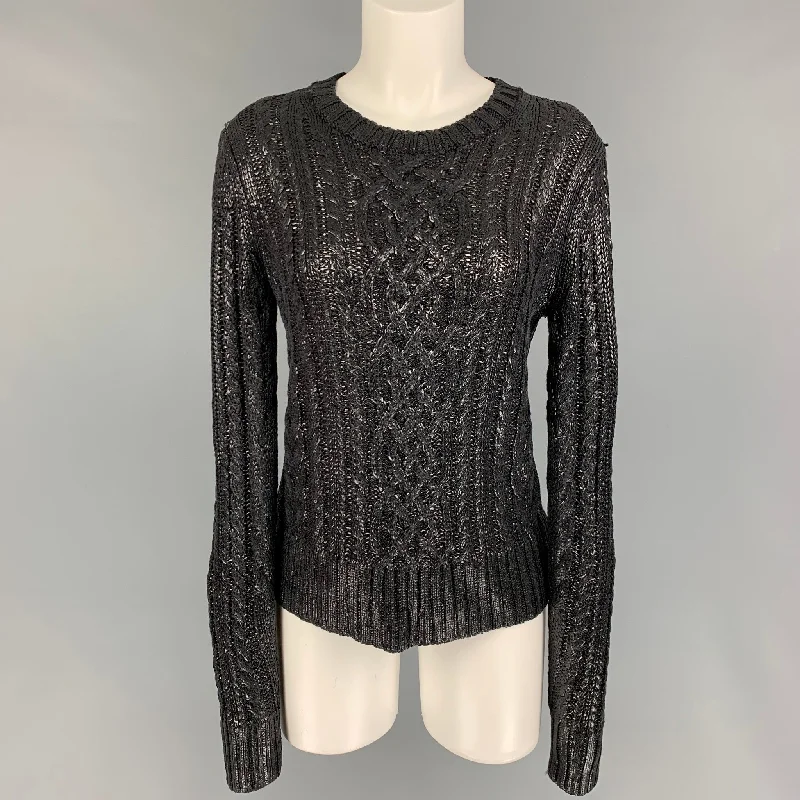 RALPH LAUREN Collection Size M Black Silk Cable Knit Crew-Neck Sweater Jersey Fabric Tulle Fabric Batik Fabric RALPH LAUREN Collection Size M Black Silk Cable Knit Crew-Neck Sweater Jersey Fabric Tulle Fabric Batik Fabric