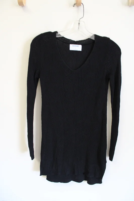 Old Navy Black Long Knit Sweater | XS Denim Fabric Leather Fabric Suede Fabric