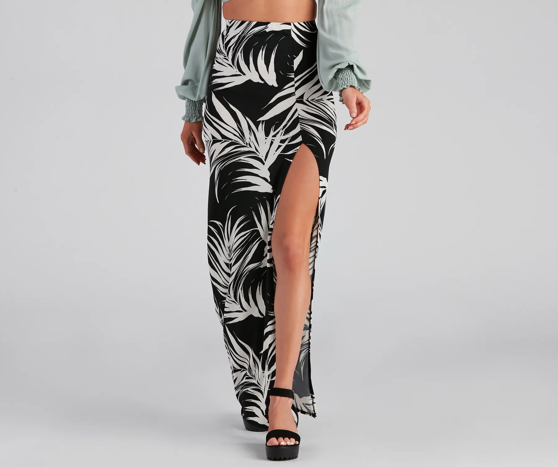 Hit The Tropics High Slit Maxi Skirt denim skirt fashionable