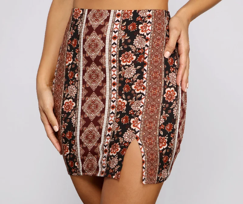 Boho-Chic Floral Printed Mini Skirt wool skirt sturdy