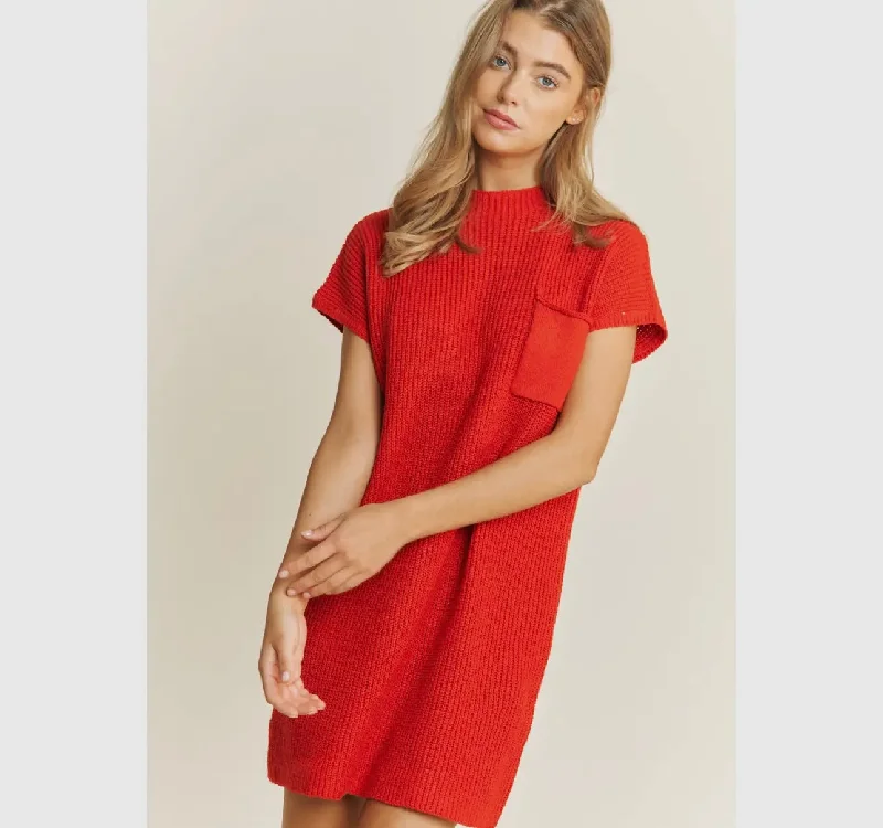 Sweater Knit Dress Solid Print Embellished