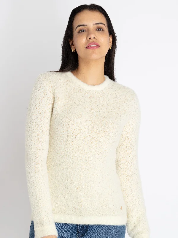 Womens Solid Round Neck Sweater Terry Blend Velvet Blend Canvas Blend