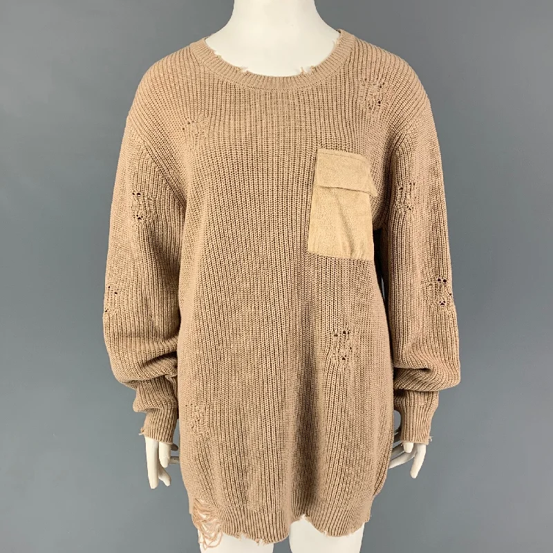 SER.O.YA Size L Beige Cotton Distressed Sweater Elegant Classic Vintage