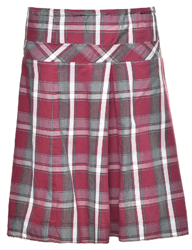 Cheer Leader Tartan A-line Skirt - M zip skirt side