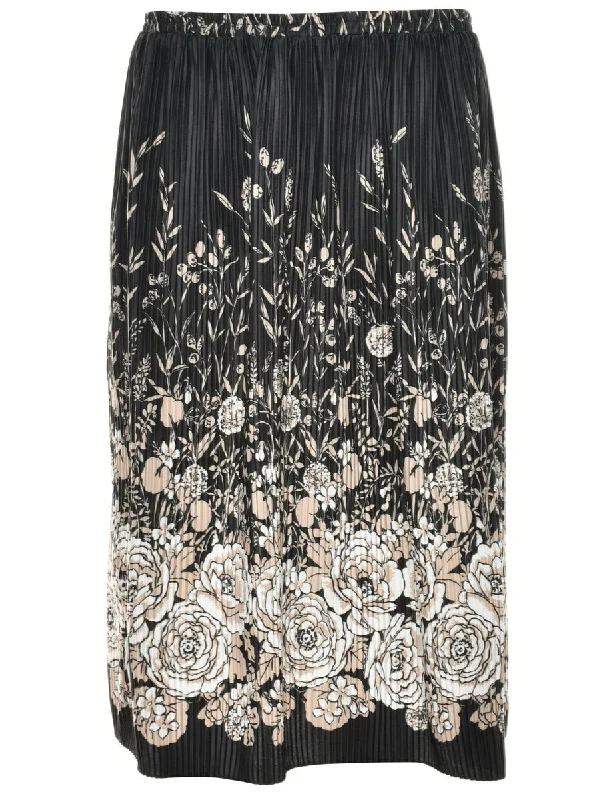 Floral Pattern Midi Skirt - M velvet skirt luxury