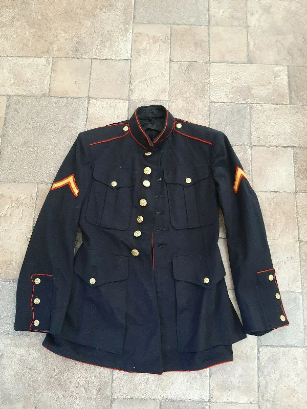Authentic WWII 1948 USMC Dress Blue Uniform Jacket - 34S One-Shoulder Jacket Off-the-Shoulder Jacket Asymmetrical Jacket Authentic WWII 1948 USMC Dress Blue Uniform Jacket - 34S One-Shoulder Jacket Off-the-Shoulder Jacket Asymmetrical Jacket