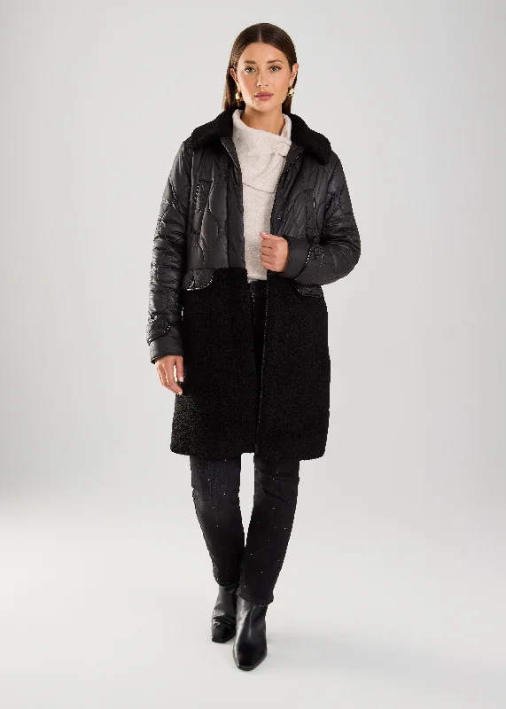 FDJ Quilted Jacket w/ Sherpa Detail 1869857-BLK Black - 1 ONLY SIZE MEDIUM - 20% OFF Trench Coat Raincoat Waterproof Jacket FDJ Quilted Jacket w/ Sherpa Detail 1869857-BLK Black - 1 ONLY SIZE MEDIUM - 20% OFF Trench Coat Raincoat Waterproof Jacket