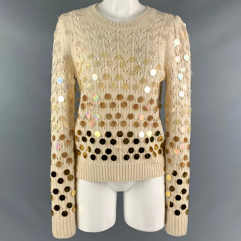 MARC JACOBS Size M Cream Gold Wool Cashmere Payettes Sweater Zippered Buttoned Snapped MARC JACOBS Size M Cream Gold Wool Cashmere Payettes Sweater Zippered Buttoned Snapped
