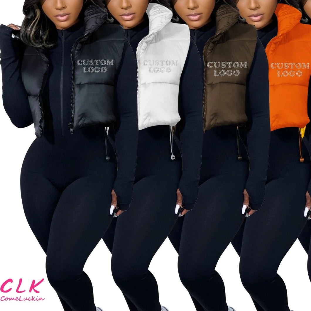 Custom Logo Hot Sale Solid Colors Bubble Zipper Sleeveless Up Fleece Short Vest Winer Puffer Down Jacket Women Chenille Fabric Brocade Fabric Lace Fabric Custom Logo Hot Sale Solid Colors Bubble Zipper Sleeveless Up Fleece Short Vest Winer Puffer Down Jacket Women Chenille Fabric Brocade Fabric Lace Fabric