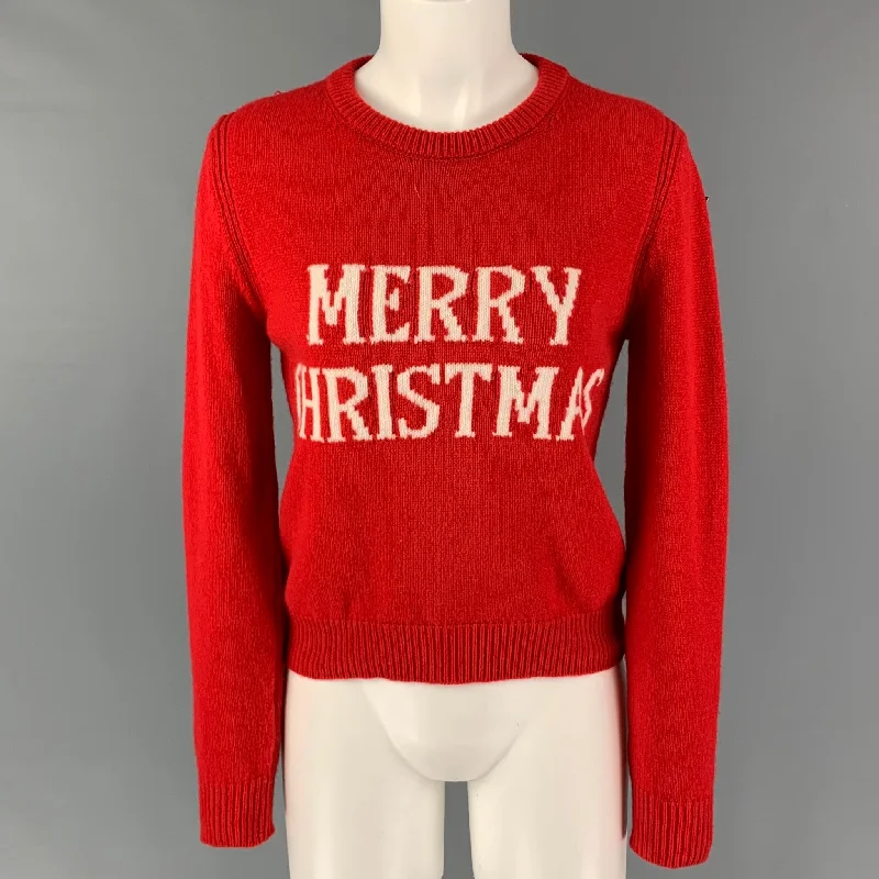 ALBERTA FERRETTI Size 4 Red White Virgin Wool Cashmere Sweater Seamless Knitted Crochet ALBERTA FERRETTI Size 4 Red White Virgin Wool Cashmere Sweater Seamless Knitted Crochet