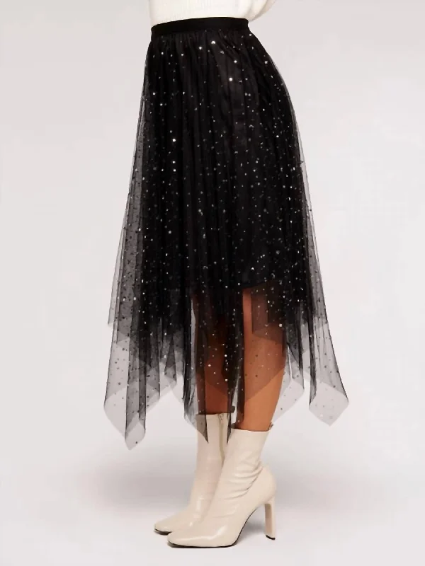 Star Skirt In Black satin skirt smooth
