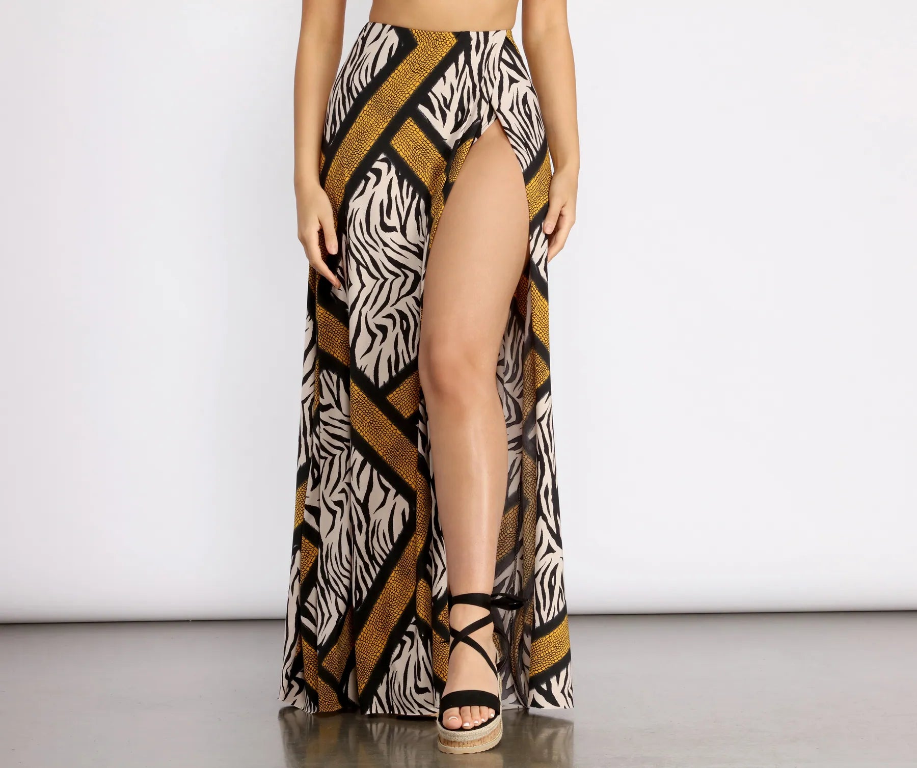 Zebra Print High Slit Maxi Skirt floral skirt print