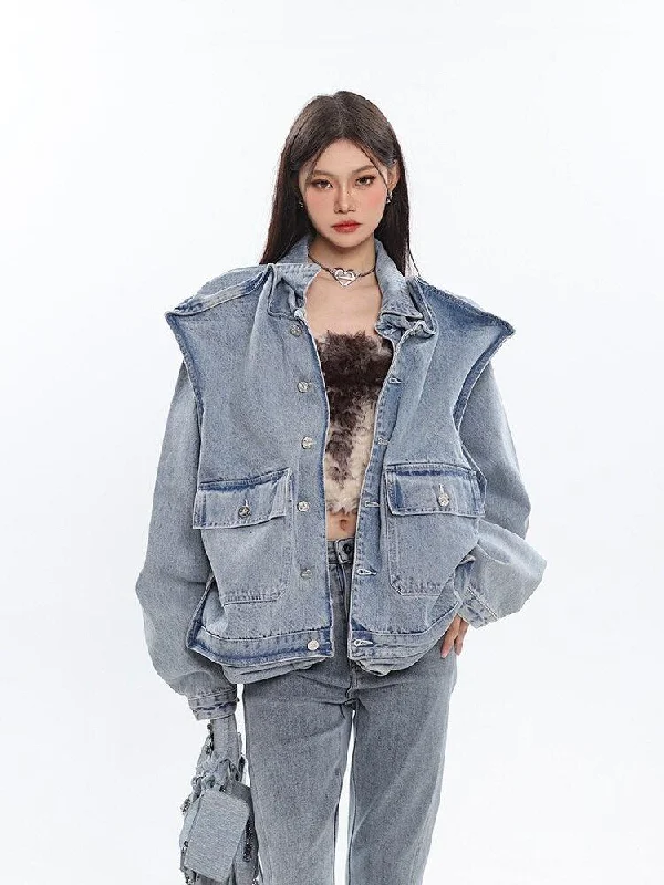 Asymmetric Design Denim Jacket Rayon Jacket Velvet Jacket Corduroy Jacket
