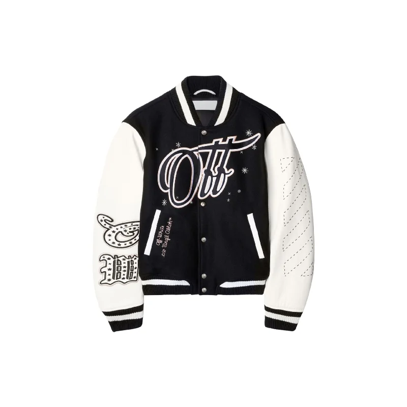 WO EMB Bling Stars Varsity Jacket (Black/Off-White) Cardigan Sweater Pullover