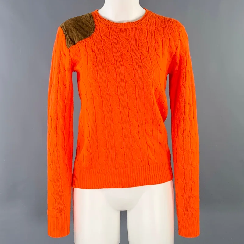 RALPH LAUREN Size M Orange Brown Wool Cashmere Cable Knit Sweater Lightweight Heavyweight Midweight RALPH LAUREN Size M Orange Brown Wool Cashmere Cable Knit Sweater Lightweight Heavyweight Midweight