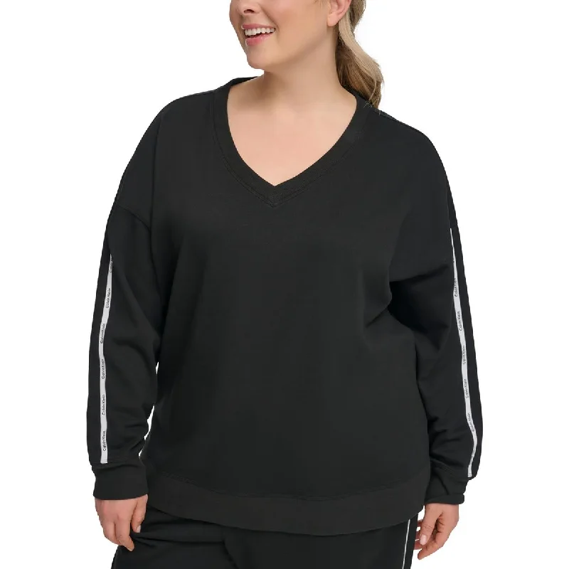 Calvin Klein Performance Womens Plus Cotton Logo Tape V-Neck Sweater Front Pockets Side Pockets Patch Pockets Calvin Klein Performance Womens Plus Cotton Logo Tape V-Neck Sweater Front Pockets Side Pockets Patch Pockets