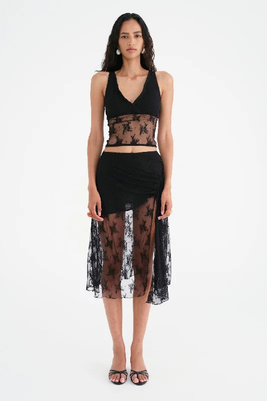 Benni Flynn Maxi Skirt - Black floral skirt print