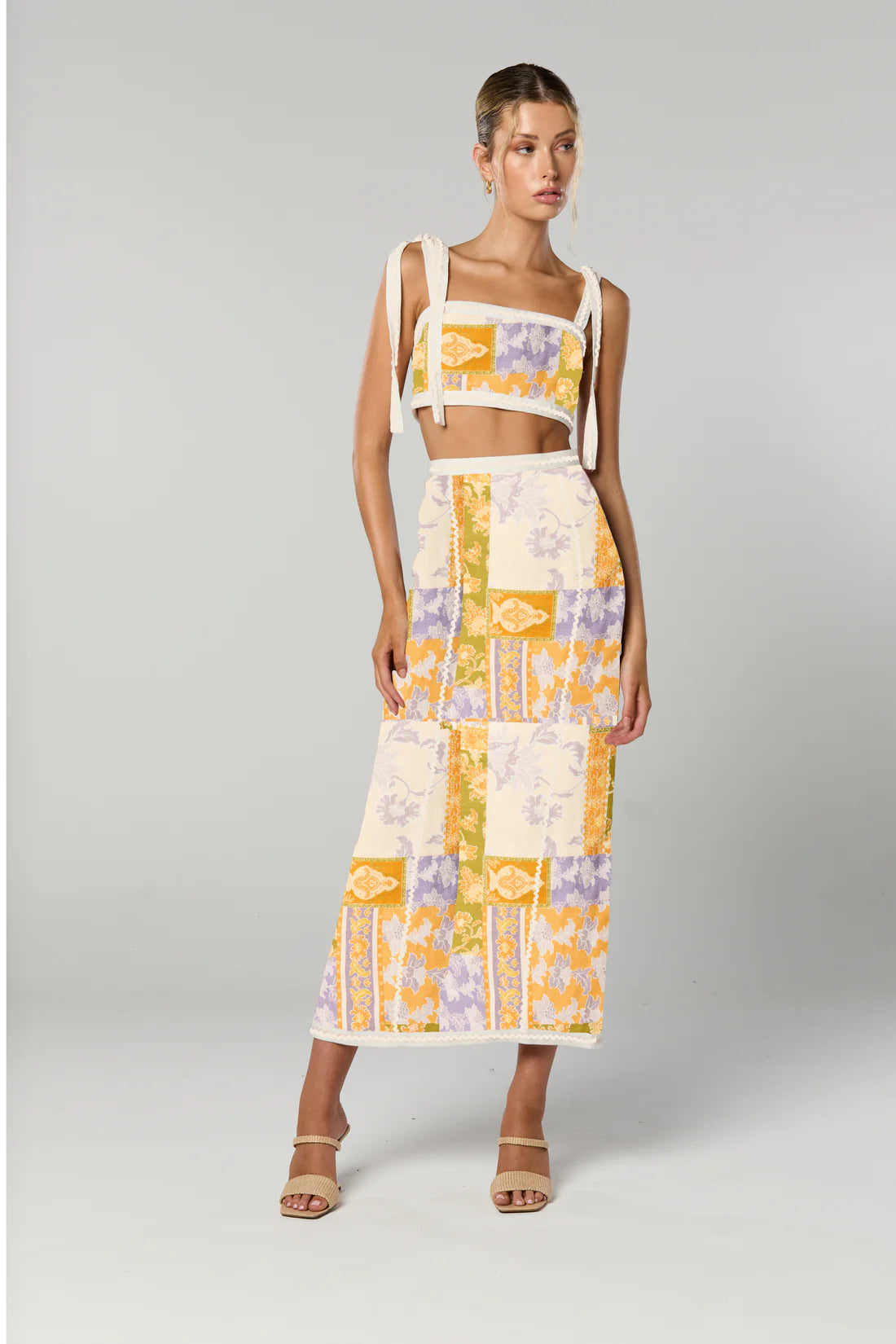 Winona Billie Midi Skirt - Patchwork Floral velvet skirt plush