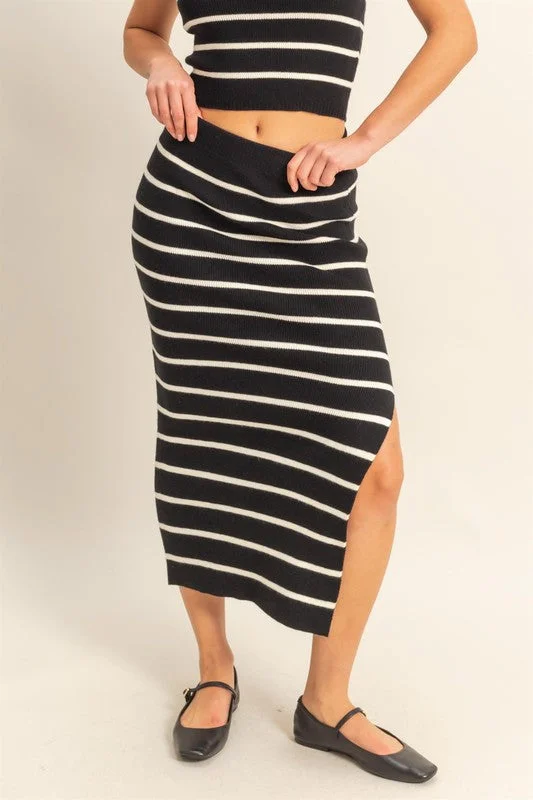 Hyfve Side Slit Striped Bodycon Sweater Skirt Seamless Knitted Crochet