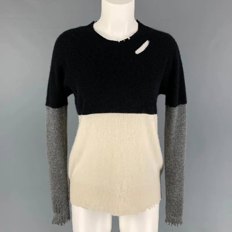 RtA Size S Black Grey White Cashmere Color Block Distressed Sweater Knit Fabric Woven Fabric Fleece Fabric RtA Size S Black Grey White Cashmere Color Block Distressed Sweater Knit Fabric Woven Fabric Fleece Fabric