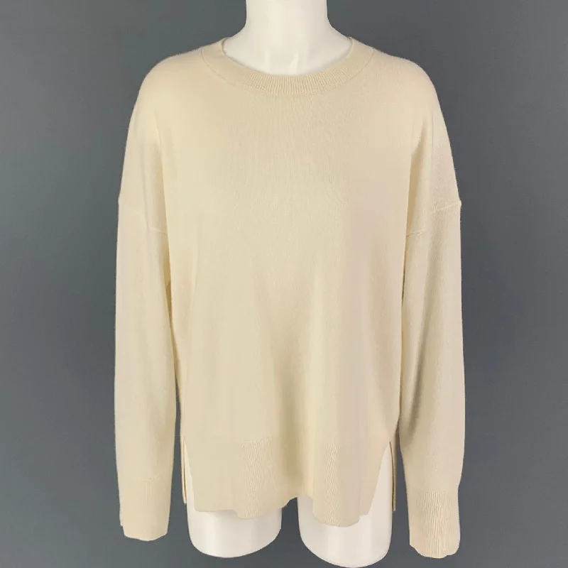 THEORY Size L Cream Cashmere Sweater Plaid Sweater Polka Dot Checkered