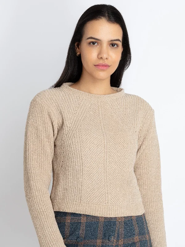 Womens Solid Round Neck Sweater Houndstooth Herringbone Solid