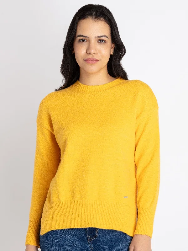 Womens Solid Round Neck Sweater Ribbed Striped Patterned