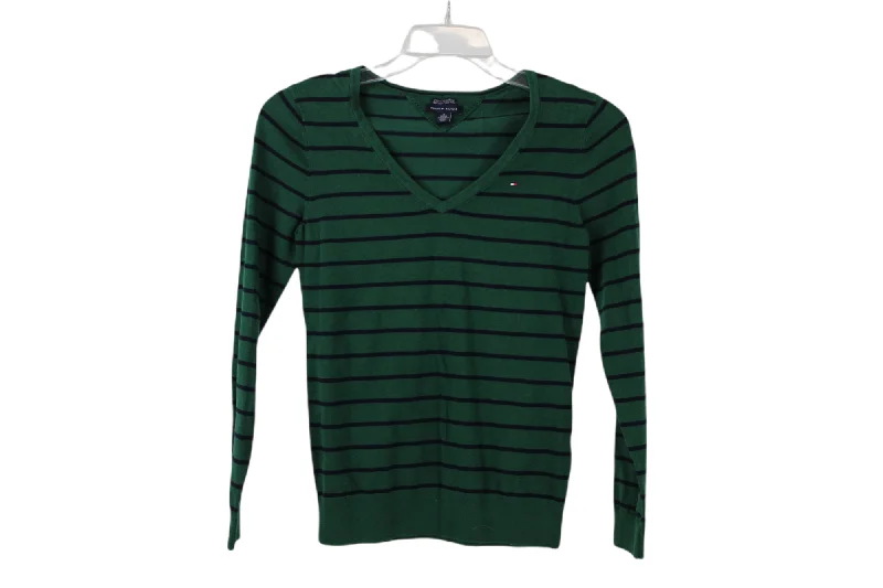 Tommy Hilfiger Pima Cotton Green Striped Sweater | M Cable Knit Ribbed Knit Lace Knit Tommy Hilfiger Pima Cotton Green Striped Sweater | M Cable Knit Ribbed Knit Lace Knit