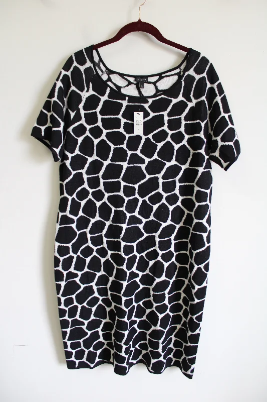 NEW Talbots Black Giraffe Knit Sweater Dress | XL Tailored Straight A-Line