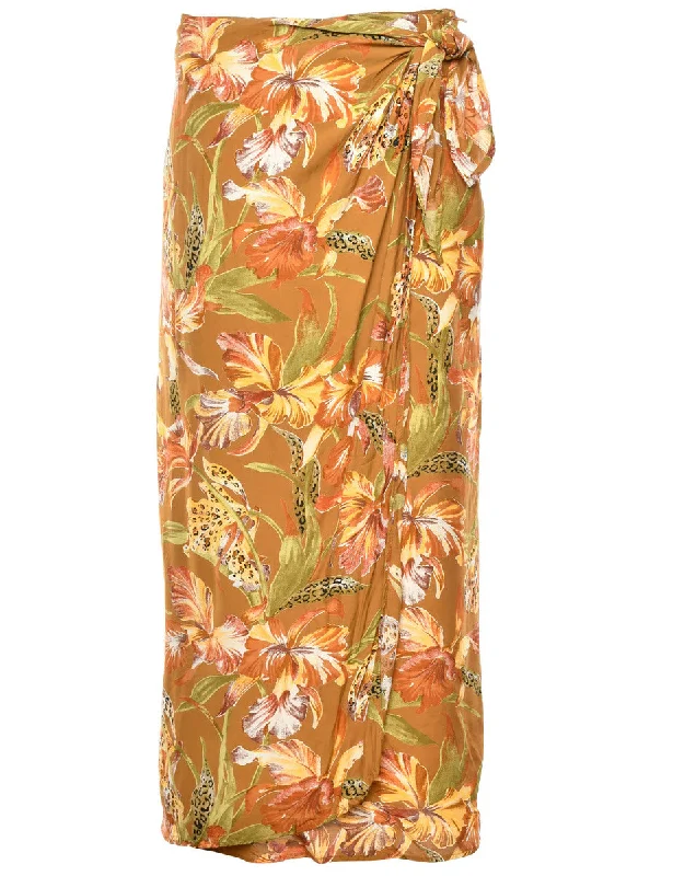 Floral Pattern Skirt - M linen skirt light