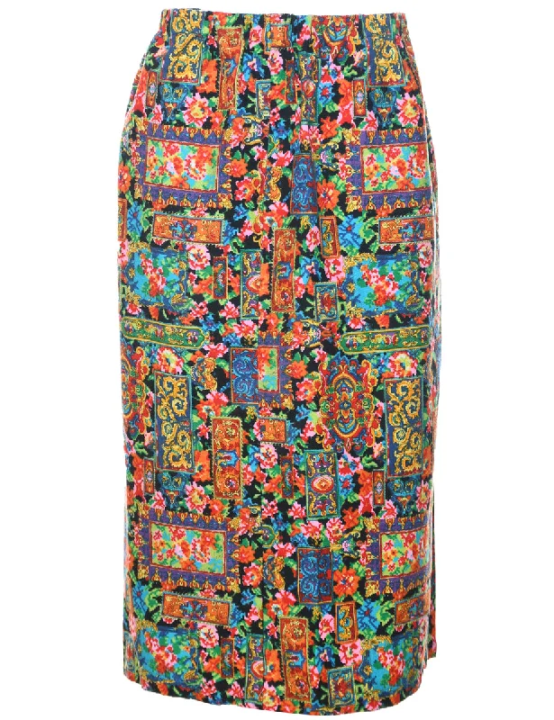 Abstract Print Maxi Skirt - L breathable skirt fabric