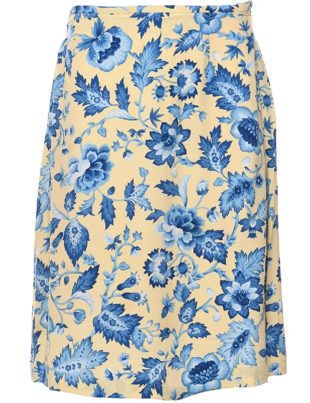 Floral Pattern Midi Skirt - M satin skirt smooth