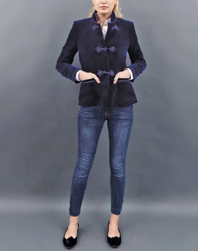 Von Dornberg Women's Lina Velvet Jacket in Midnight Navy Zippered Jacket Buttoned Jacket Snapped Jacket Von Dornberg Women's Lina Velvet Jacket in Midnight Navy Zippered Jacket Buttoned Jacket Snapped Jacket