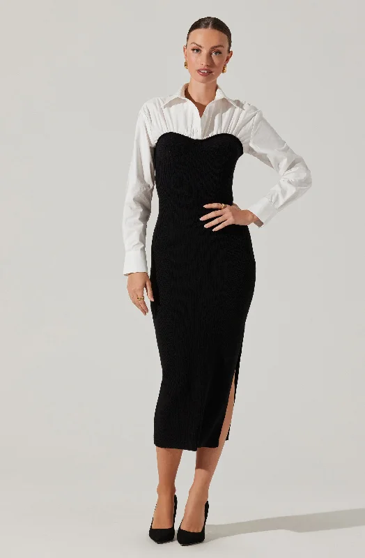 Allyn Contrast Midi Sweater Dress Lace Blend Ribbed Blend Corduroy Blend