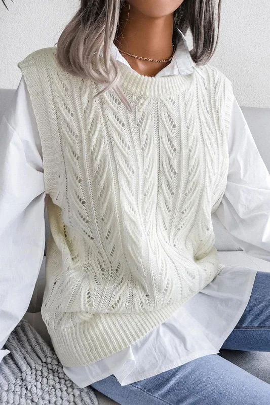 HOLLOW KNIT VEST SWEATER FOR WOMEN Rayon Fabric Velvet Fabric Corduroy Fabric