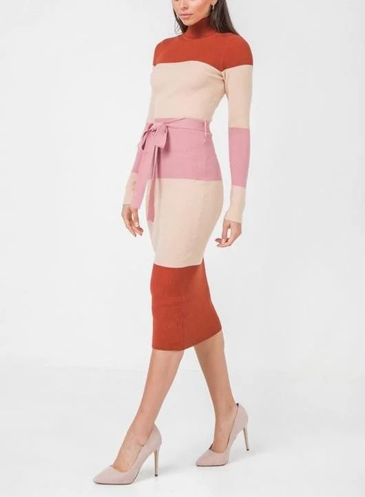 Midi Color blocked Sweater dress Rayon Fabric Velvet Fabric Corduroy Fabric