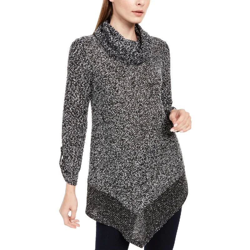 NY Collection Womens Knit Asymmetric Turtleneck Sweater Sweater Knitwear Pullover
