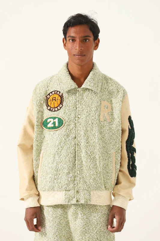 "RASTAH REBELS" VARSITY JACKET Notch Collar Jacket Peter Pan Collar Jacket Cowl Neck Jacket "RASTAH REBELS" VARSITY JACKET Notch Collar Jacket Peter Pan Collar Jacket Cowl Neck Jacket