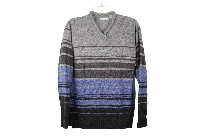 Croft & Barrow Gray Blue Striped Sweater | M Mesh Sweater Canvas Denim