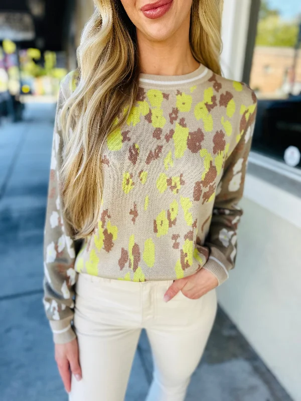 Lurex Animal Sweater- Taupe Olive Zippered Buttoned Snapped