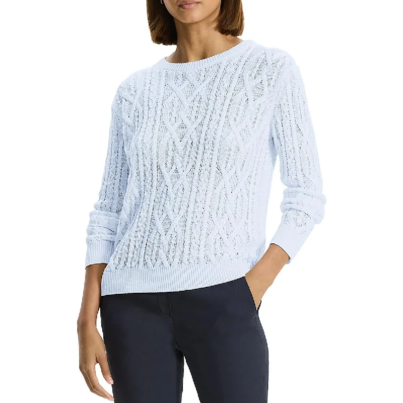 Theory Womens Solid Linen Crewneck Sweater Modern Contemporary Chic