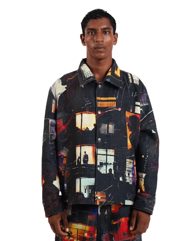 "Nocturnal Reverie" Abstract Printed Coach Jacket Satin Fabric Silk Fabric Chiffon Fabric