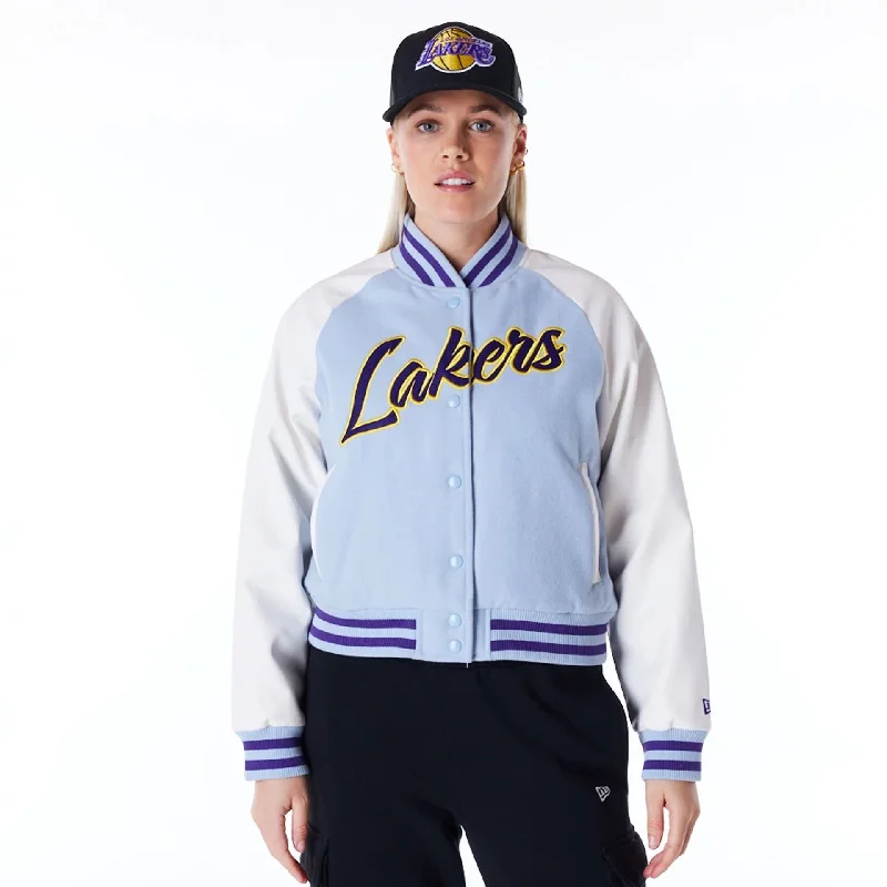 LA Lakers Womens NBA Pastel Blue Varsity Jacket Rayon Jacket Velvet Jacket Corduroy Jacket LA Lakers Womens NBA Pastel Blue Varsity Jacket Rayon Jacket Velvet Jacket Corduroy Jacket